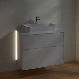 Тумба под раковину Villeroy & Boch Finion 80х50,1 см с подсветкой МДФ глянцевый белый лак/стекло белое матовое G34100GF