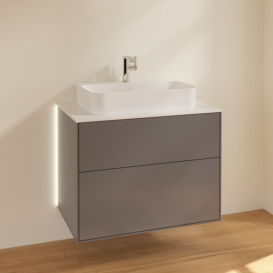 Тумба под раковину Villeroy & Boch Finion 80х50,1 см с подсветкой МДФ антрацит матовый лак/стекло белое матовое G34100GK