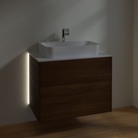 Тумба под раковину Villeroy & Boch Finion 80х50,1 см с подсветкой МДФ шпон грецкого ореха/стекло белое матовое G34100GN