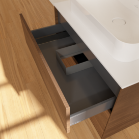 Тумба под раковину Villeroy & Boch Finion 80х50,1 см с подсветкой МДФ шпон грецкого ореха/стекло белое матовое G34100GN