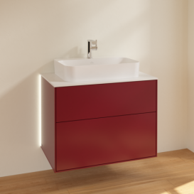 Тумба под раковину Villeroy & Boch Finion 80х50,1 см с подсветкой МДФ пион матовый лак/стекло белое матовое G34100HB