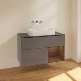 Тумба под раковину Villeroy & Boch Finion 100х50,1 см с подсветкой МДФ антрацит матовый лак/стекло черное матовое F662GNGK