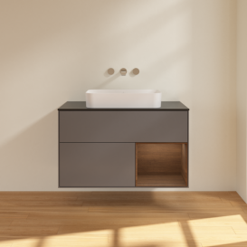 Тумба под раковину Villeroy & Boch Finion 100х50,1 см с подсветкой МДФ антрацит матовый лак/стекло черное матовое F662GNGK