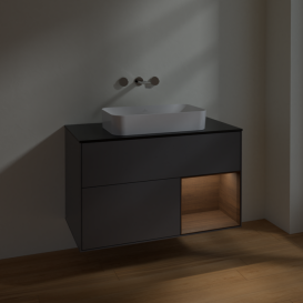 Тумба под раковину Villeroy & Boch Finion 100х50,1 см с подсветкой МДФ антрацит матовый лак/стекло черное матовое F662GNGK