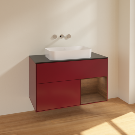 Тумба под раковину Villeroy & Boch Finion 100х50,1 см с подсветкой МДФ пион матовый лак/стекло черное матовое F662GNHB