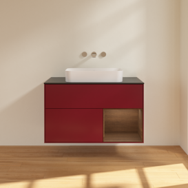 Тумба под раковину Villeroy & Boch Finion 100х50,1 см с подсветкой МДФ пион матовый лак/стекло черное матовое F662GNHB