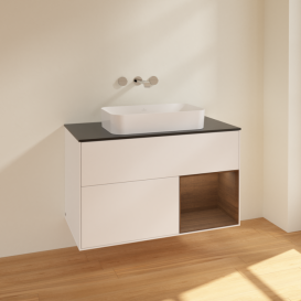 Тумба под раковину Villeroy & Boch Finion 100х50,1 см с подсветкой МДФ белый матовый лак/стекло черное матовое F662GNMT