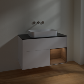 Тумба под раковину Villeroy & Boch Finion 100х50,1 см с подсветкой МДФ белый матовый лак/стекло черное матовое F662GNMT