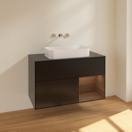 Тумба под раковину Villeroy & Boch Finion 100х50,1 см с подсветкой МДФ черный матовый лак/стекло черное матовое F662GNPD