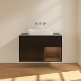 Тумба под раковину Villeroy & Boch Finion 100х50,1 см с подсветкой МДФ черный матовый лак/стекло черное матовое F662GNPD