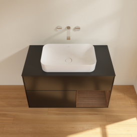 Тумба под раковину Villeroy & Boch Finion 100х50,1 см с подсветкой МДФ черный матовый лак/стекло черное матовое F662GNPD
