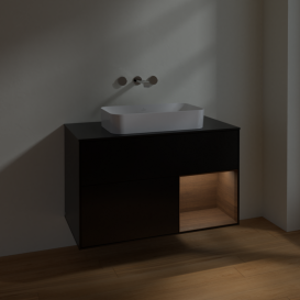 Тумба под раковину Villeroy & Boch Finion 100х50,1 см с подсветкой МДФ черный матовый лак/стекло черное матовое F662GNPD