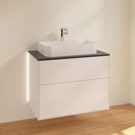 Тумба под раковину Villeroy & Boch Finion 80х50,1 см с подсветкой МДФ глянцевый белый лак/стекло черное матовое G34200GF