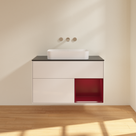 Тумба под раковину Villeroy & Boch Finion 100х50,1 см с подсветкой МДФ глянцевый белый лак/стекло черное матовое F662HBGF