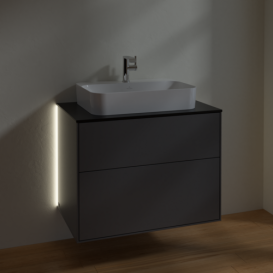 Тумба под раковину Villeroy & Boch Finion 80х50,1 см с подсветкой МДФ антрацит матовый лак/стекло черное матовое G34200GK