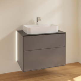 Тумба под раковину Villeroy & Boch Finion 80х50,1 см с подсветкой МДФ антрацит матовый лак/стекло черное матовое G34200GK