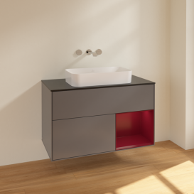 Тумба под раковину Villeroy & Boch Finion 100х50,1 см с подсветкой МДФ антрацит матовый лак/стекло черное матовое F662HBGK