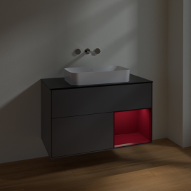 Тумба под раковину Villeroy & Boch Finion 100х50,1 см с подсветкой МДФ антрацит матовый лак/стекло черное матовое F662HBGK
