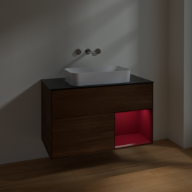 Тумба під раковину Villeroy & Boch Finion 100х50,1 см із підсвічуванням МДФ шпон волоського горіха/скло чорне матове F662HBGN