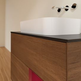 Тумба під раковину Villeroy & Boch Finion 100х50,1 см із підсвічуванням МДФ шпон волоського горіха/скло чорне матове F662HBGN