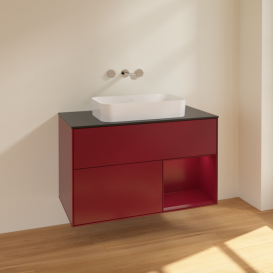 Тумба под раковину Villeroy & Boch Finion 100х50,1 см с подсветкой МДФ пион матовый лак/стекло черное матовое F662HBHB