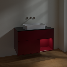 Тумба под раковину Villeroy & Boch Finion 100х50,1 см с подсветкой МДФ пион матовый лак/стекло черное матовое F662HBHB