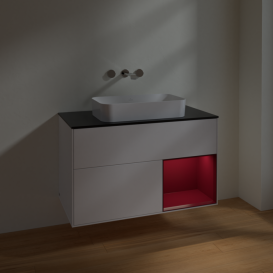 Тумба под раковину Villeroy & Boch Finion 100х50,1 см с подсветкой МДФ белый матовый лак/стекло черное матовое F662HBMT