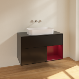 Тумба под раковину Villeroy & Boch Finion 100х50,1 см с подсветкой МДФ черный матовый лак/стекло черное матовое F662HBPD