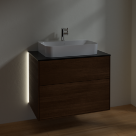 Тумба под раковину Villeroy & Boch Finion 80х50,1 см с подсветкой МДФ шпон грецкого ореха/стекло черное матовое G34200GN