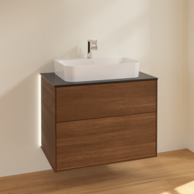 Тумба под раковину Villeroy & Boch Finion 80х50,1 см с подсветкой МДФ шпон грецкого ореха/стекло черное матовое G34200GN