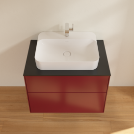 Тумба под раковину Villeroy & Boch Finion 80х50,1 см с подсветкой МДФ пион матовый лак/стекло черное матовое G34200HB