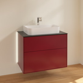 Тумба под раковину Villeroy & Boch Finion 80х50,1 см с подсветкой МДФ пион матовый лак/стекло черное матовое G34200HB