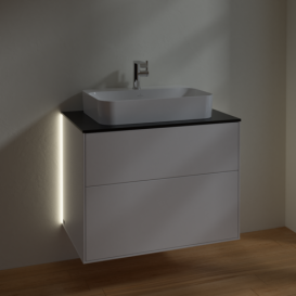 Тумба под раковину Villeroy & Boch Finion 80х50,1 см с подсветкой МДФ белый матовый лак/стекло черное матовое G34200MT