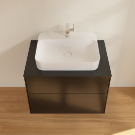 Тумба под раковину Villeroy & Boch Finion 80х50,1 см с подсветкой МДФ черный матовый лак/стекло черное матовое G34200PD