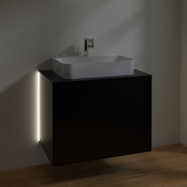 Тумба под раковину Villeroy & Boch Finion 80х50,1 см с подсветкой МДФ черный матовый лак/стекло черное матовое G34200PD
