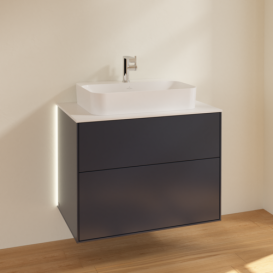Тумба под раковину Villeroy & Boch Finion 80х50,1 см с подсветкой МДФ темно-синий матовый лак/стекло белое матовое G34100HG