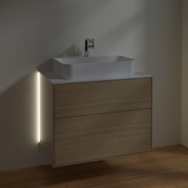 Тумба под раковину Villeroy & Boch Finion 80х50,1 см с подсветкой МДФ шпон дуба/стекло белое матовое G34100PC