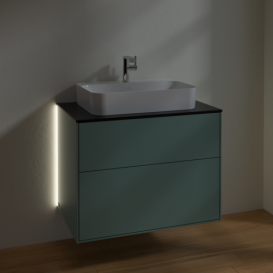 Тумба под раковину Villeroy & Boch Finion 80х50,1 см с подсветкой МДФ оливковый матовый лак/стекло черное матовое G34200GM