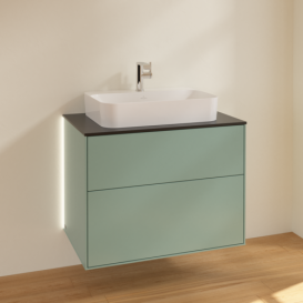 Тумба под раковину Villeroy & Boch Finion 80х50,1 см с подсветкой МДФ оливковый матовый лак/стекло черное матовое G34200GM