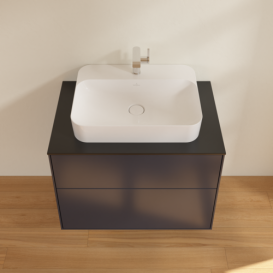 Тумба под раковину Villeroy & Boch Finion 80х50,1 см с подсветкой МДФ темно-синий матовый лак/стекло черное матовое G34200HG