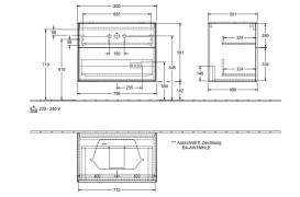 Тумба под раковину Villeroy & Boch Finion 80х50,1 см с подсветкой МДФ темно-синий матовый лак/стекло черное матовое G34200HG