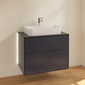 Тумба под раковину Villeroy & Boch Finion 80х50,1 см с подсветкой МДФ темно-синий матовый лак/стекло черное матовое G34200HG