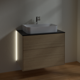 Тумба под раковину Villeroy & Boch Finion 80х50,1 см с подсветкой МДФ шпон дуба/стекло черное матовое G34200PC