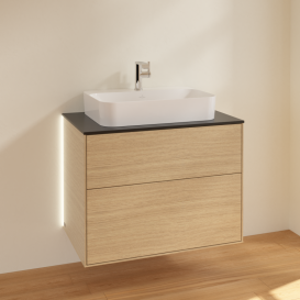 Тумба под раковину Villeroy & Boch Finion 80х50,1 см с подсветкой МДФ шпон дуба/стекло черное матовое G34200PC