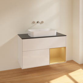 Тумба под раковину Villeroy & Boch Finion 100х50,1 см с подсветкой МДФ глянцевый белый лак/стекло черное матовое F662HFGF