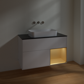 Тумба под раковину Villeroy & Boch Finion 100х50,1 см с подсветкой МДФ глянцевый белый лак/стекло черное матовое F662HFGF