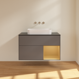 Тумба под раковину Villeroy & Boch Finion 100х50,1 см с подсветкой МДФ антрацит матовый лак/стекло черное матовое F662HFGK