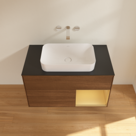 Тумба под раковину Villeroy & Boch Finion 100х50,1 см с подсветкой МДФ шпон грецкого ореха/стекло черное матовое F662HFGN