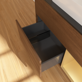 Тумба под раковину Villeroy & Boch Finion 100х50,1 см с подсветкой МДФ шпон грецкого ореха/стекло черное матовое F662HFGN