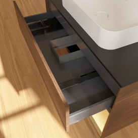 Тумба под раковину Villeroy & Boch Finion 100х50,1 см с подсветкой МДФ шпон грецкого ореха/стекло черное матовое F662HFGN